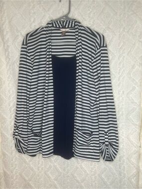 White Stag Navy & White Striped Open-Front Cardigan